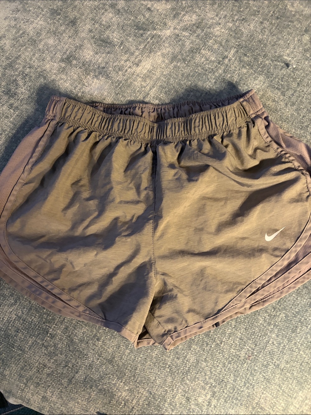 Nike Women’s Olive Athletic Running Shorts with White Swoosh